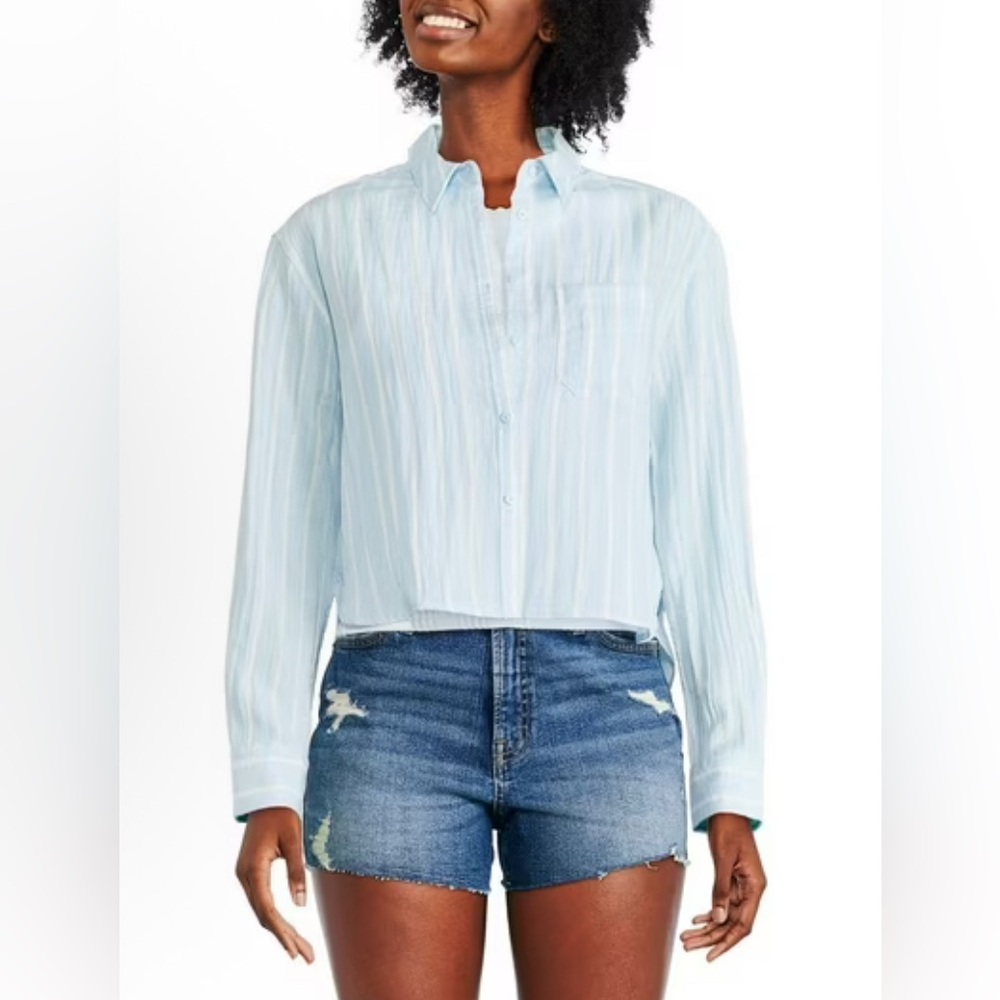 Light Blue and White Striped Rayon Top